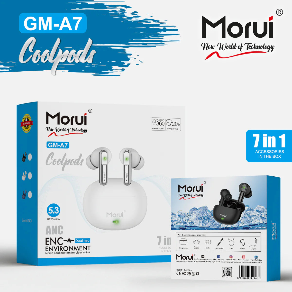 Morui GM-A7 Coolpods Wireless Earbuds With ANC & ENC Dual Mic 5.3 Version
