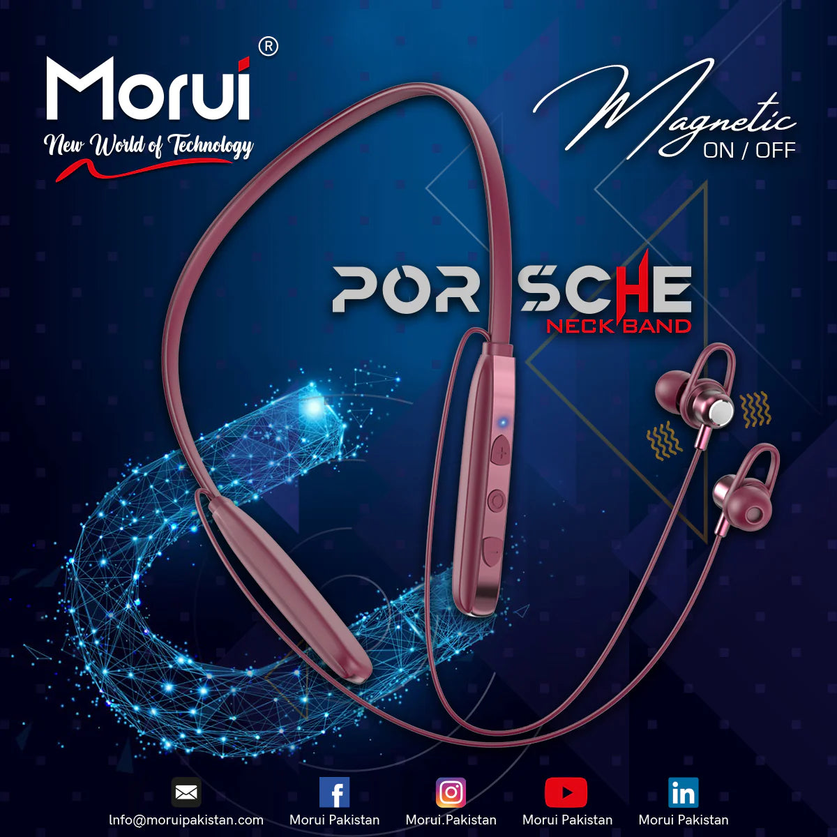 Morui ME07 Neckband Wireless Stereo Bluetooth 5.3 Headphones | Voice Changer Earbuds | Gaming Headset | 30 Hours Battery Backup With Magnet Touch ON & OFF Sale