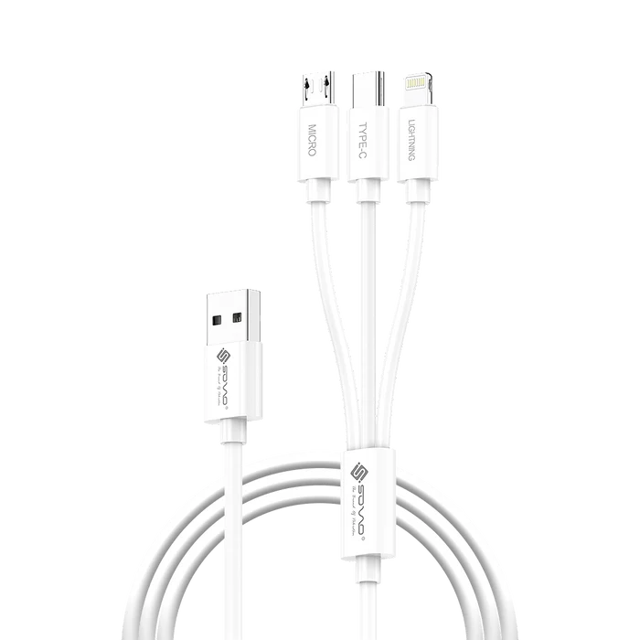 Sovo SC-301 3-in-1 Fast Charging Data Cable | Micro USB, Type-C & iOS with USB