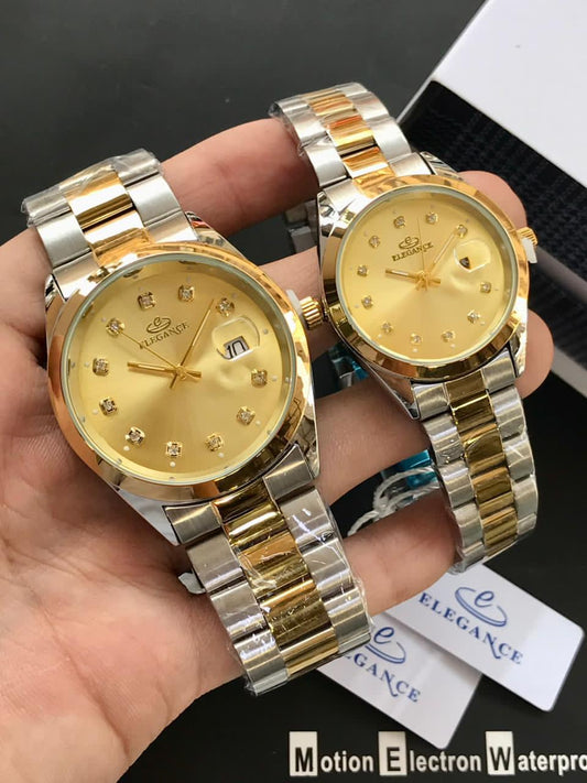 ELEGANCE Original Watch Pair – Luxury Couple Watches with Stone Dial & Steel Strap