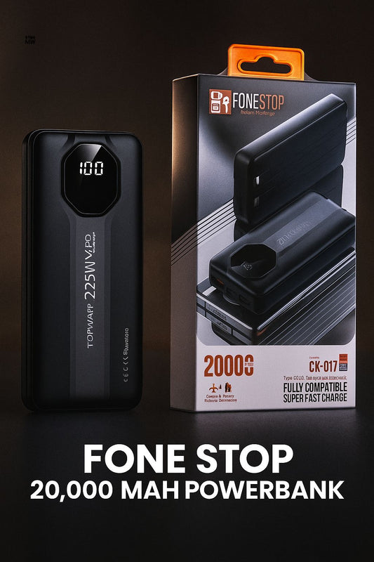 FoneStop 20,000mAh SuperFast Charging Power Bank – Beast Model | PD Fast Charging, Built-In Cables, Type-C & USB Output