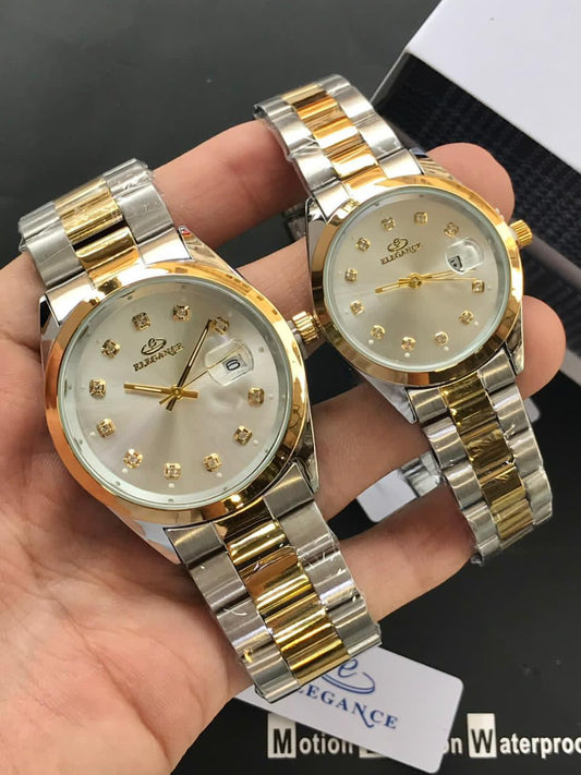 ELEGANCE Original Watch Pair – Luxury Couple Watches with Stone Dial & Steel Strap
