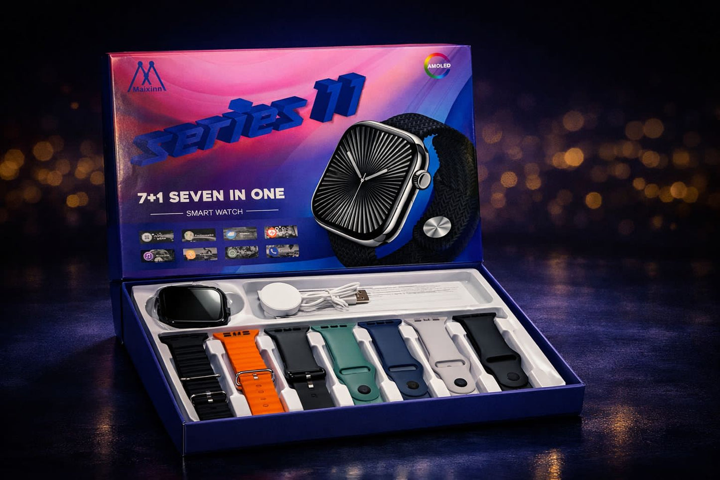 Maixinn Series 11 7+1 Smartwatch Set – Luxury Design, Fitness Tracking & Wireless Charging