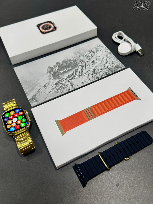 Smart Watch Series 8 Ultra – Gold Edition | Premium AMOLED Display • Bluetooth Calling • Fitness & Health Tracking
