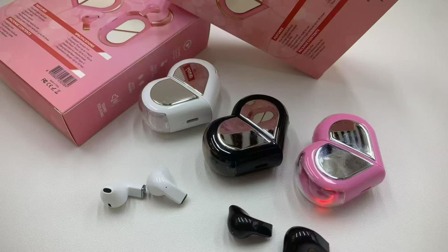 LOVE-01 Wireless Earbuds – Luxury Heart Case Bluetooth Earbuds with Deep Bass