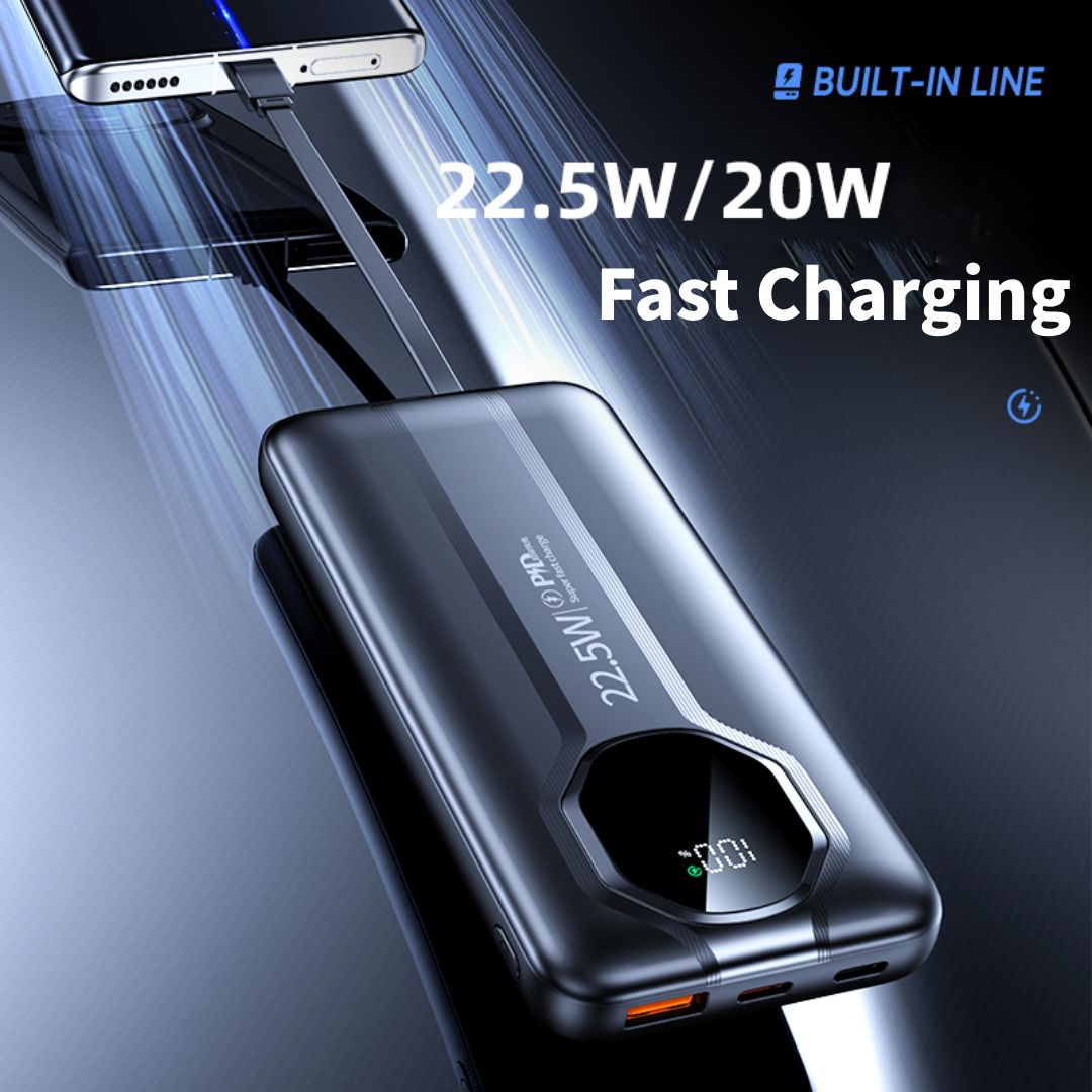 FoneStop 20,000mAh SuperFast Charging Power Bank – Beast Model | PD Fast Charging, Built-In Cables, Type-C & USB Output