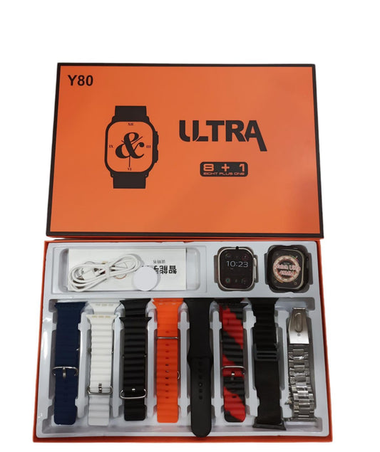 Y80 Ultra Smartwatch – Luxury Design, 8 Straps, Health Tracking & Smart Features