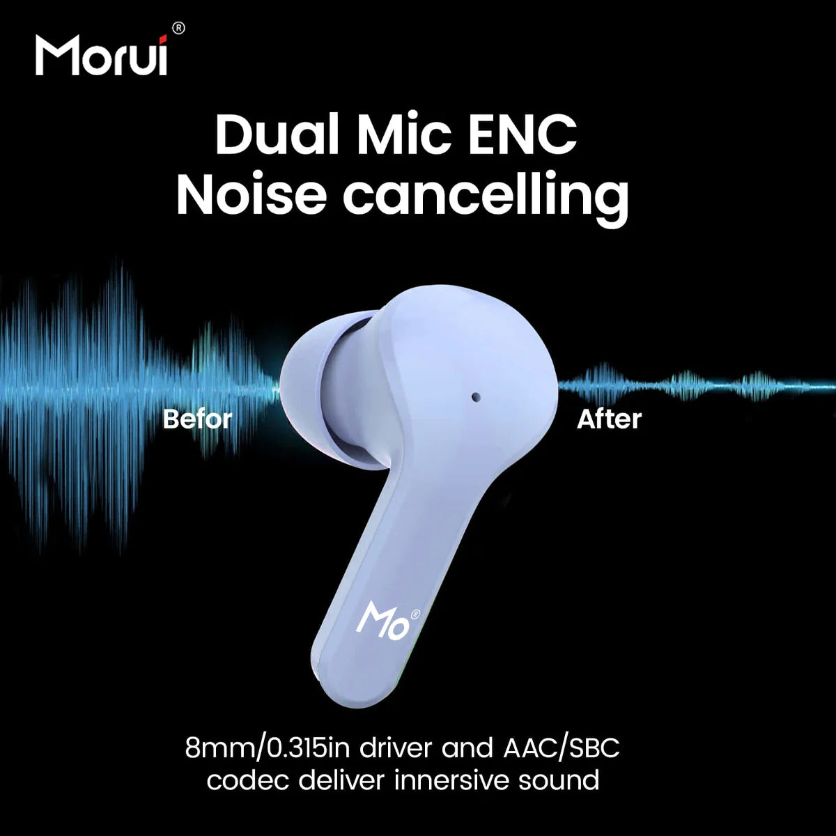Morui MB-1 Crystal Case Earbuds Wireless Earbuds - Gaming earbuds With ENC Noise Cancellation For Clear Sound