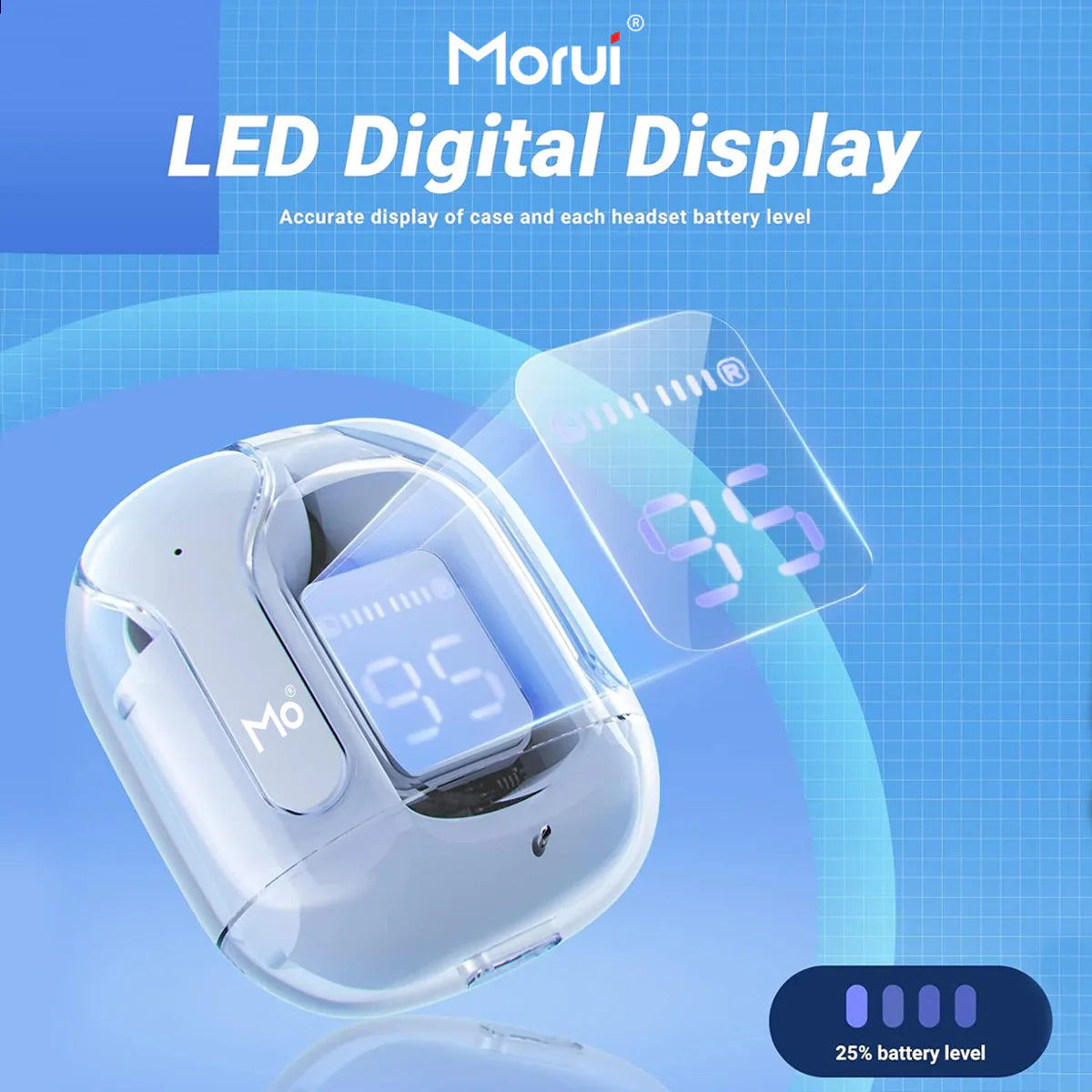 Morui MB-1 Crystal Case Earbuds Wireless Earbuds - Gaming earbuds With ENC Noise Cancellation For Clear Sound