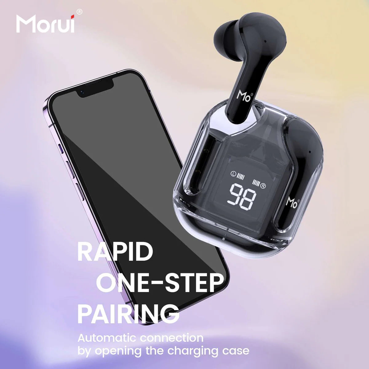 Morui MB-1 Crystal Case Earbuds Wireless Earbuds - Gaming earbuds With ENC Noise Cancellation For Clear Sound