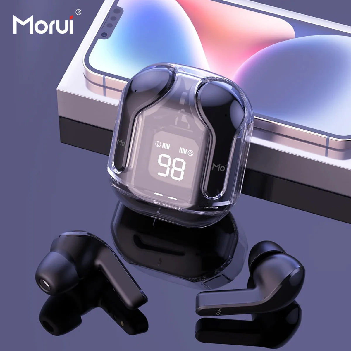 Morui MB-1 Crystal Case Earbuds Wireless Earbuds - Gaming earbuds With ENC Noise Cancellation For Clear Sound