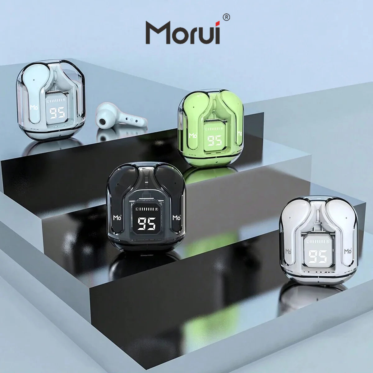 Morui MB-1 Crystal Case Earbuds Wireless Earbuds - Gaming earbuds With ENC Noise Cancellation For Clear Sound
