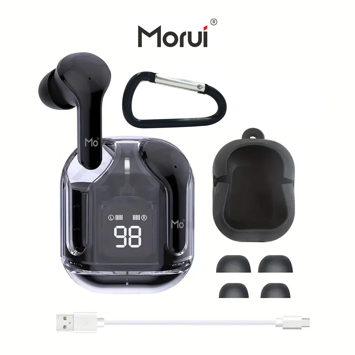 Morui MB-1 Crystal Case Earbuds Wireless Earbuds - Gaming earbuds With ENC Noise Cancellation For Clear Sound