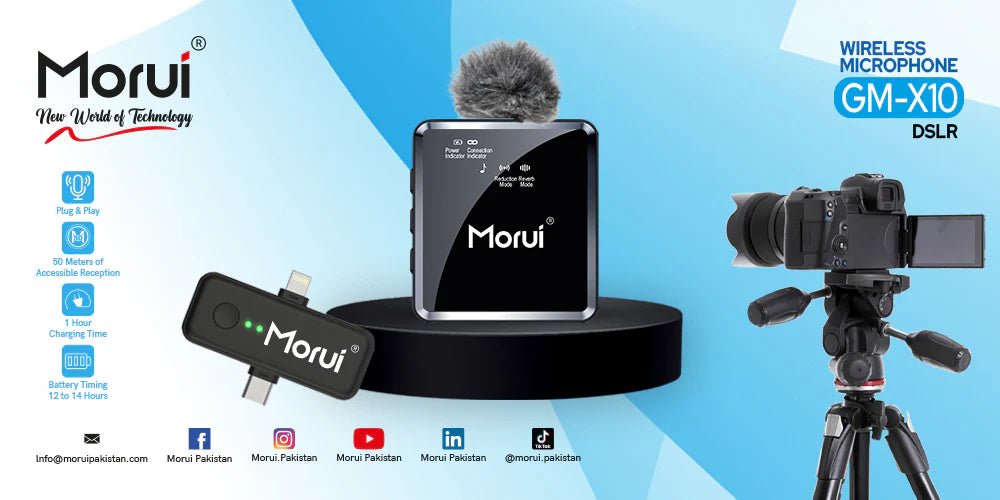 Morui GM-X10 Wireless Microphone – 3-in-1 Mic with Active Noise Cancellation, 1-Year Warranty, Compatible with YouTube Vlogging, Live Streaming, DSLR, Smartphones & Audio Devices