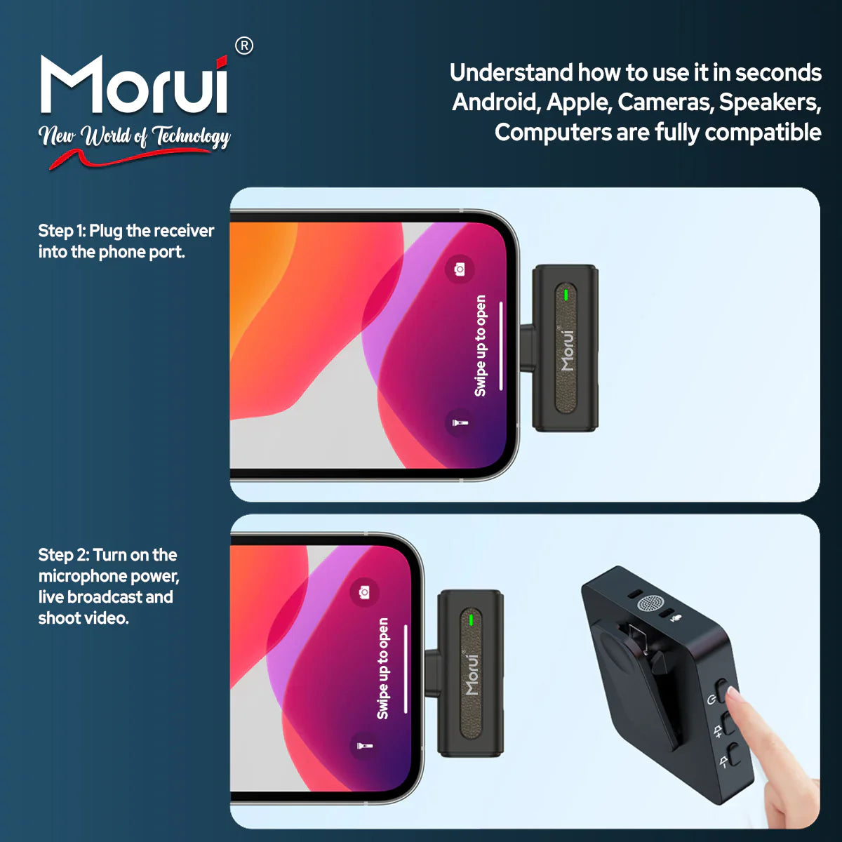 Morui GM-X8 Wireless Mic 3 in 1 - Active Noise Cancellation - Premium Audio for Content Creators and Speakers