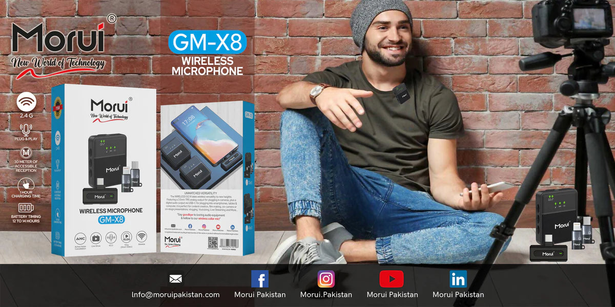 Morui GM-X8 4-in-1 Wireless Microphone with Noise Cancellation – Premium Audio for Content Creators and Speakers