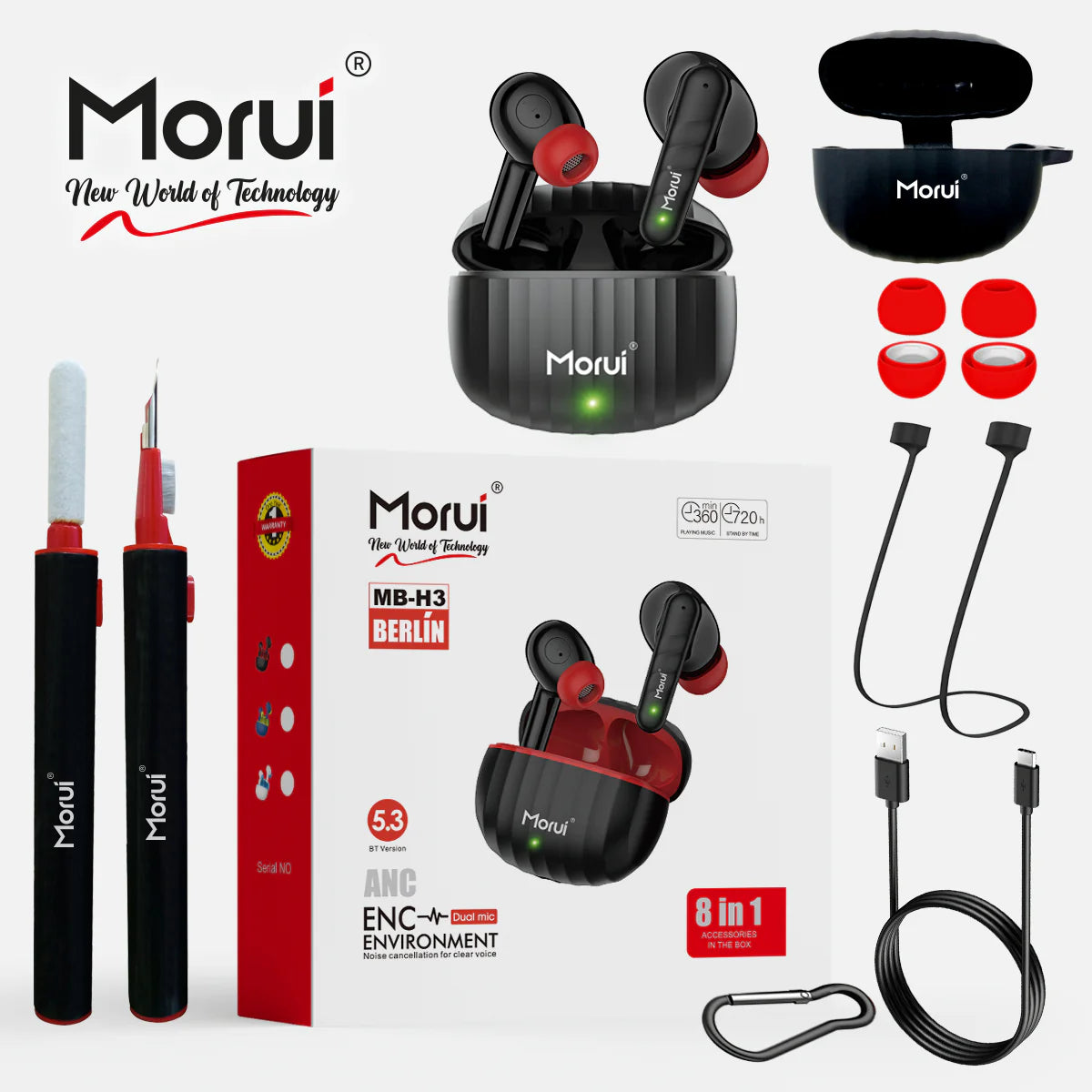 Morui MB-H3 Berlín Wireless Earbuds With ANC & ENC Dual Mic 5.3 Version