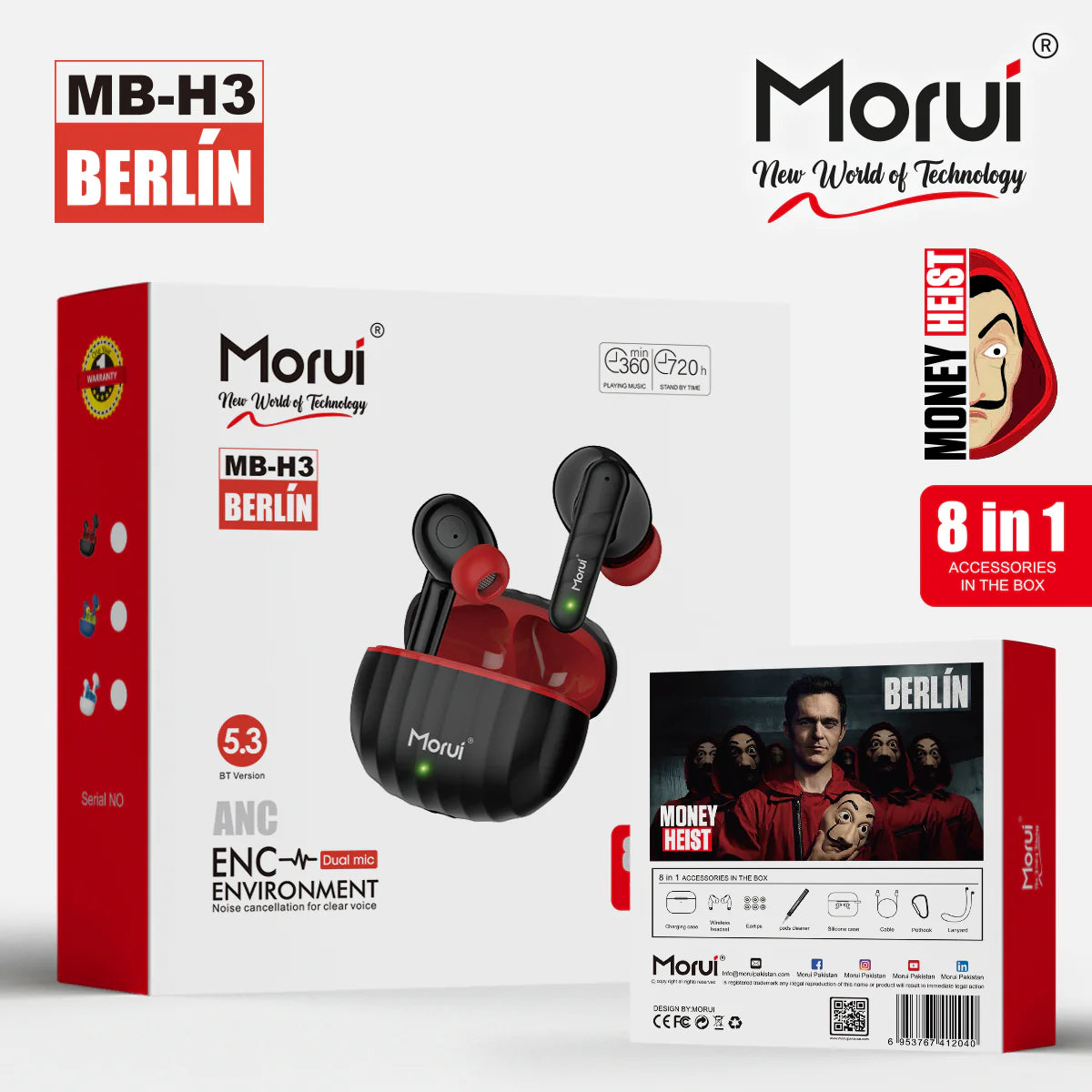 Morui MB-H3 Berlín Wireless Earbuds With ANC & ENC Dual Mic 5.3 Version