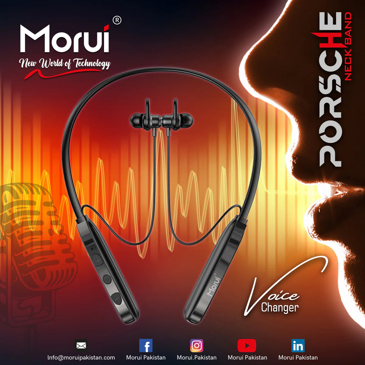 Morui ME07 Neckband Wireless Stereo Bluetooth 5.3 Headphones | Voice Changer Earbuds | Gaming Headset | 30 Hours Battery Backup With Magnet Touch ON & OFF Sale