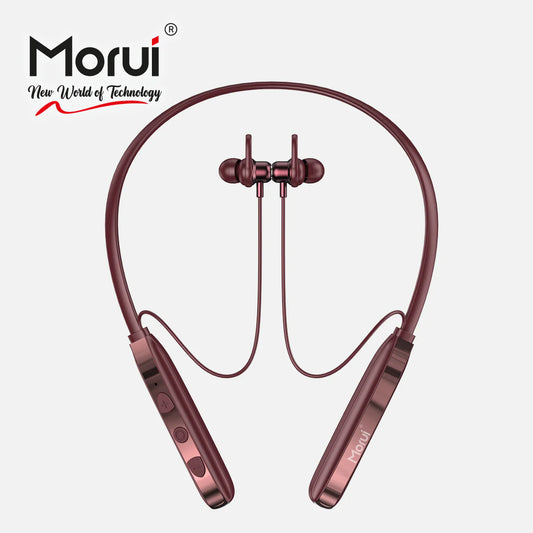 Morui ME07 Neckband Wireless Stereo Bluetooth 5.3 Headphones | Voice Changer Earbuds | Gaming Headset | 30 Hours Battery Backup With Magnet Touch ON & OFF Sale