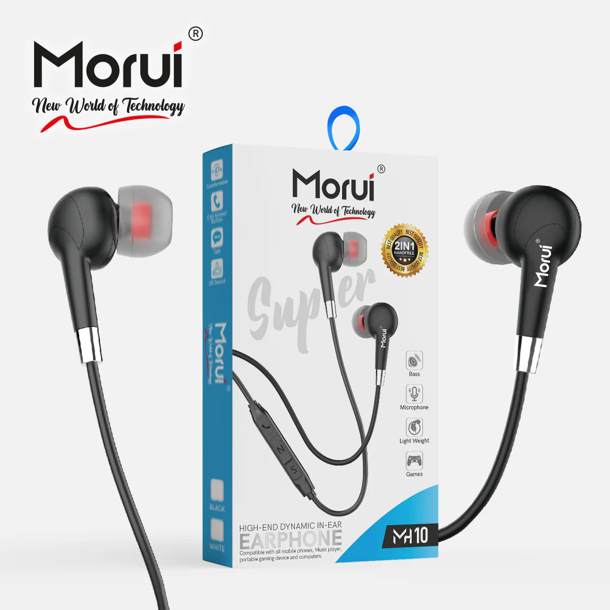 Morui MH10 Super Dynamic In-Ear Earphones with 3.5mm Plug, High-Definition Sound, and Multi-Function Remote Control