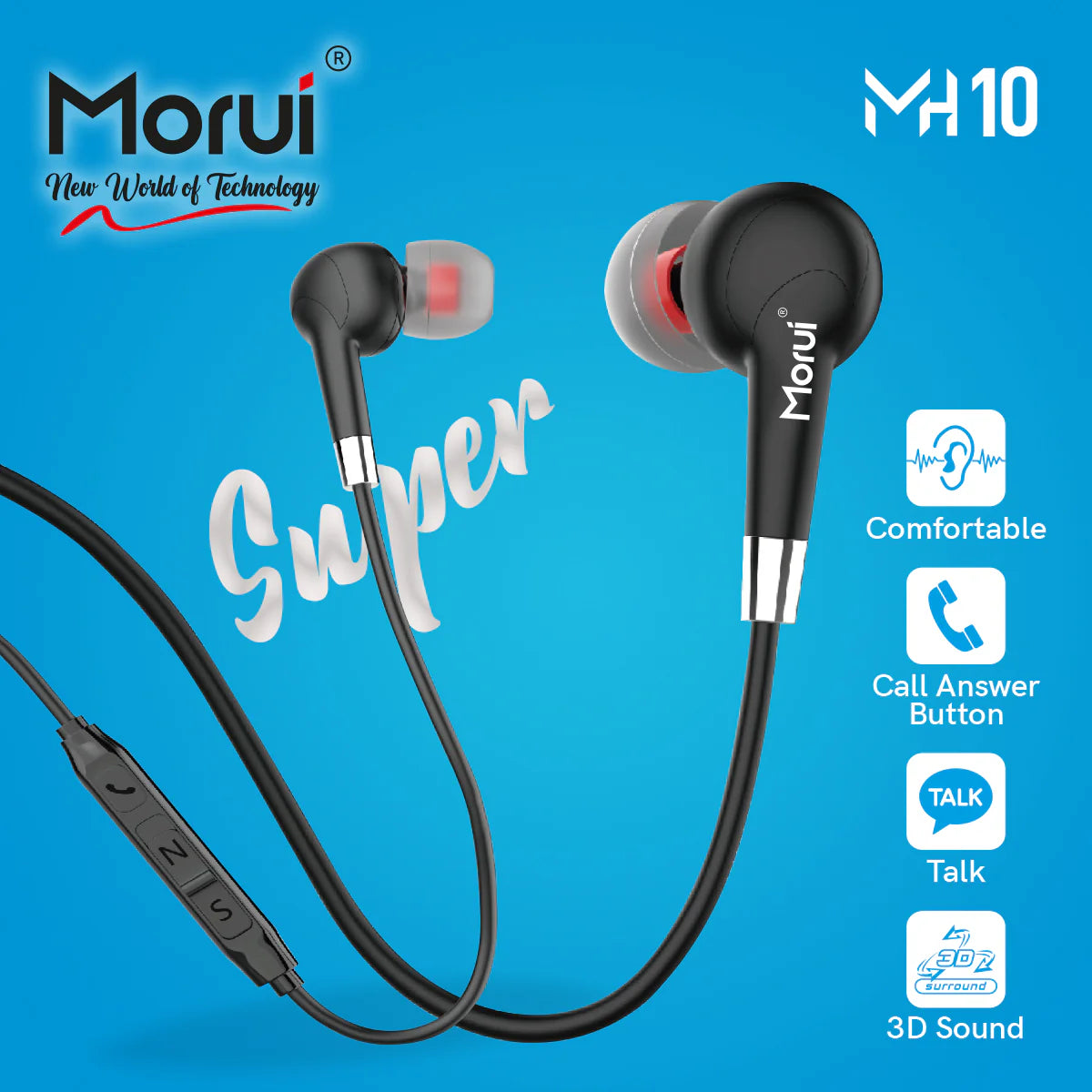 Morui MH10 Super Dynamic In-Ear Earphones with 3.5mm Plug, High-Definition Sound, and Multi-Function Remote Control