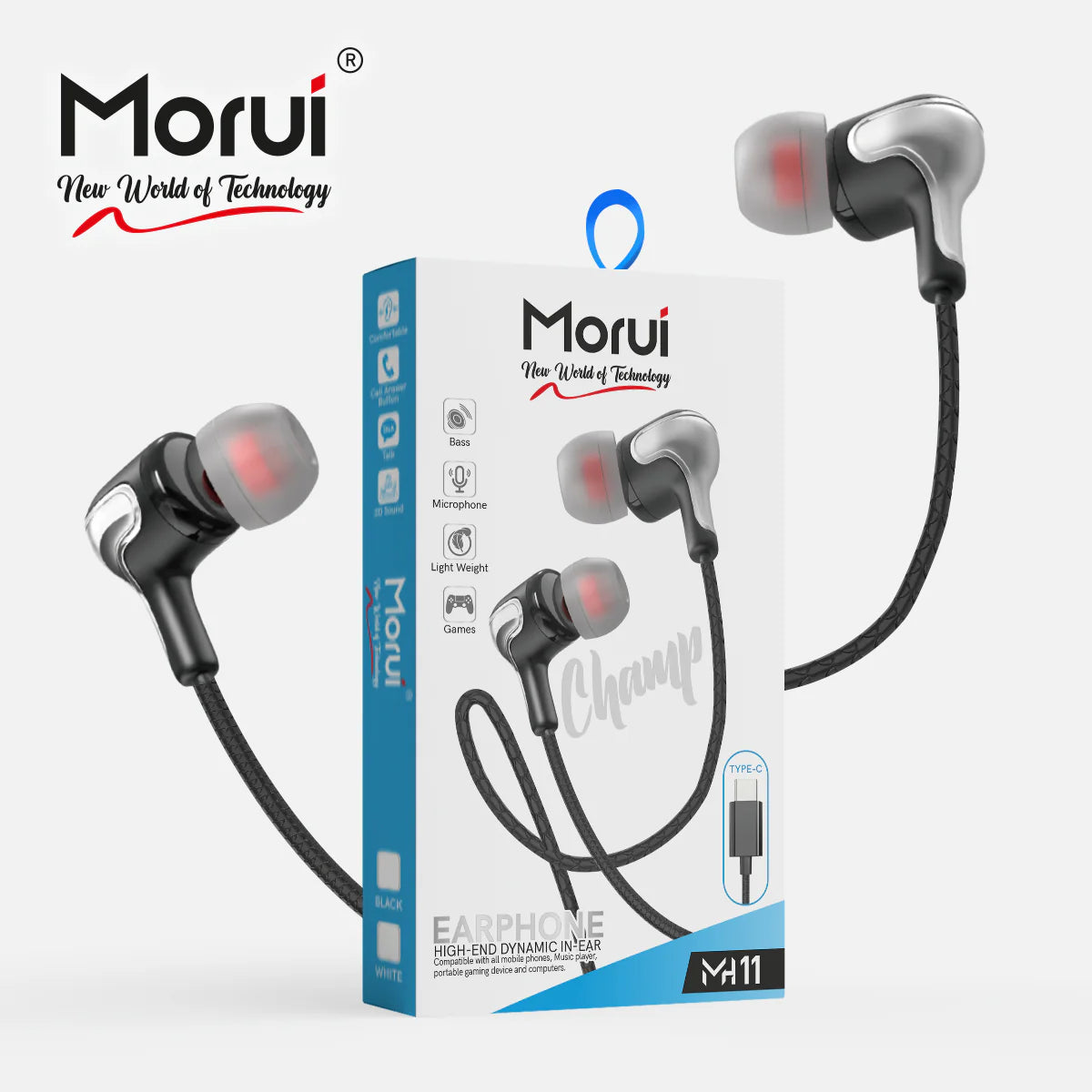 Morui MH11 Champ Type-C Earphone – High-End Dynamic In-Ear Bass with Microphone, Lightweight Design, Gaming Compatible