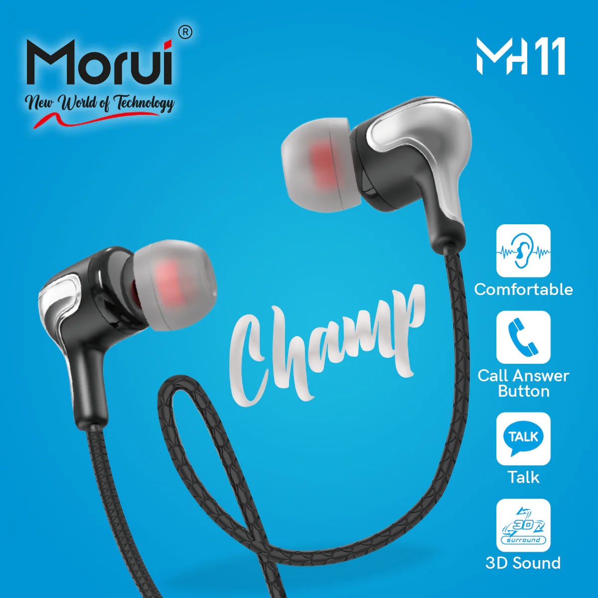 Morui MH11 Champ Type-C Earphone – High-End Dynamic In-Ear Bass with Microphone, Lightweight Design, Gaming Compatible