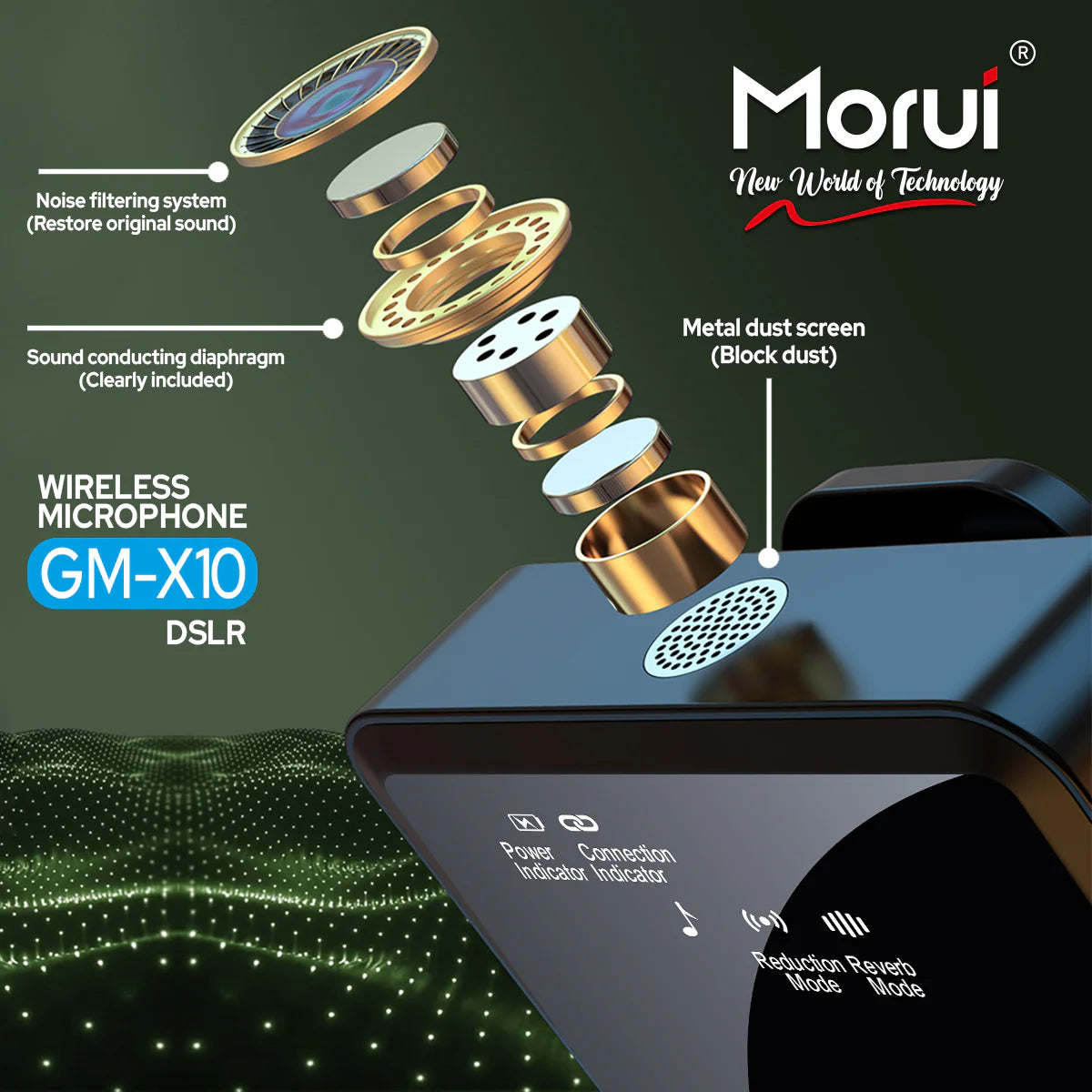 Morui GM-X10 Wireless Microphone – 3-in-1 Mic with Active Noise Cancellation, 1-Year Warranty, Compatible with YouTube Vlogging, Live Streaming, DSLR, Smartphones & Audio Devices