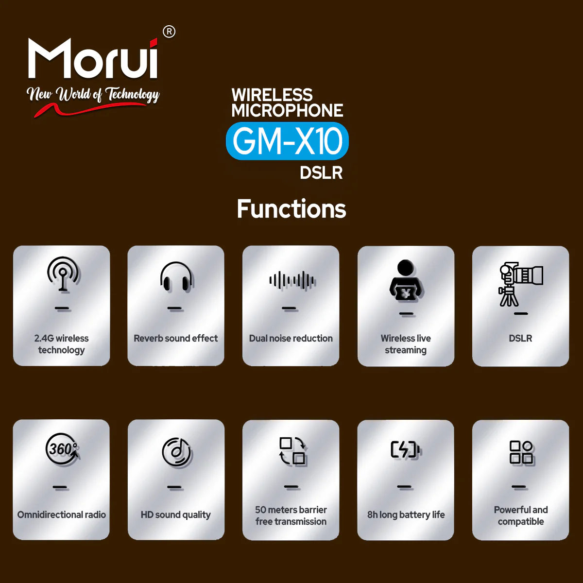 Morui GM-X10 Wireless Microphone – 3-in-1 Mic with Active Noise Cancellation, 1-Year Warranty, Compatible with YouTube Vlogging, Live Streaming, DSLR, Smartphones & Audio Devices