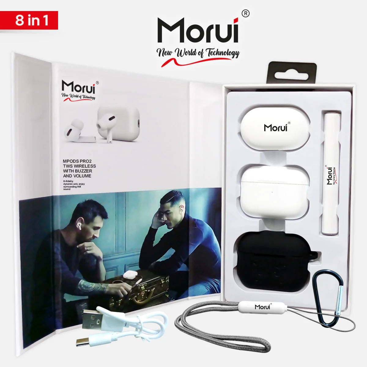Morui MPODS PRO 2 Buzzer & ANC Wireless Earbud 5.3 BT Version 550 mAh Charging Box