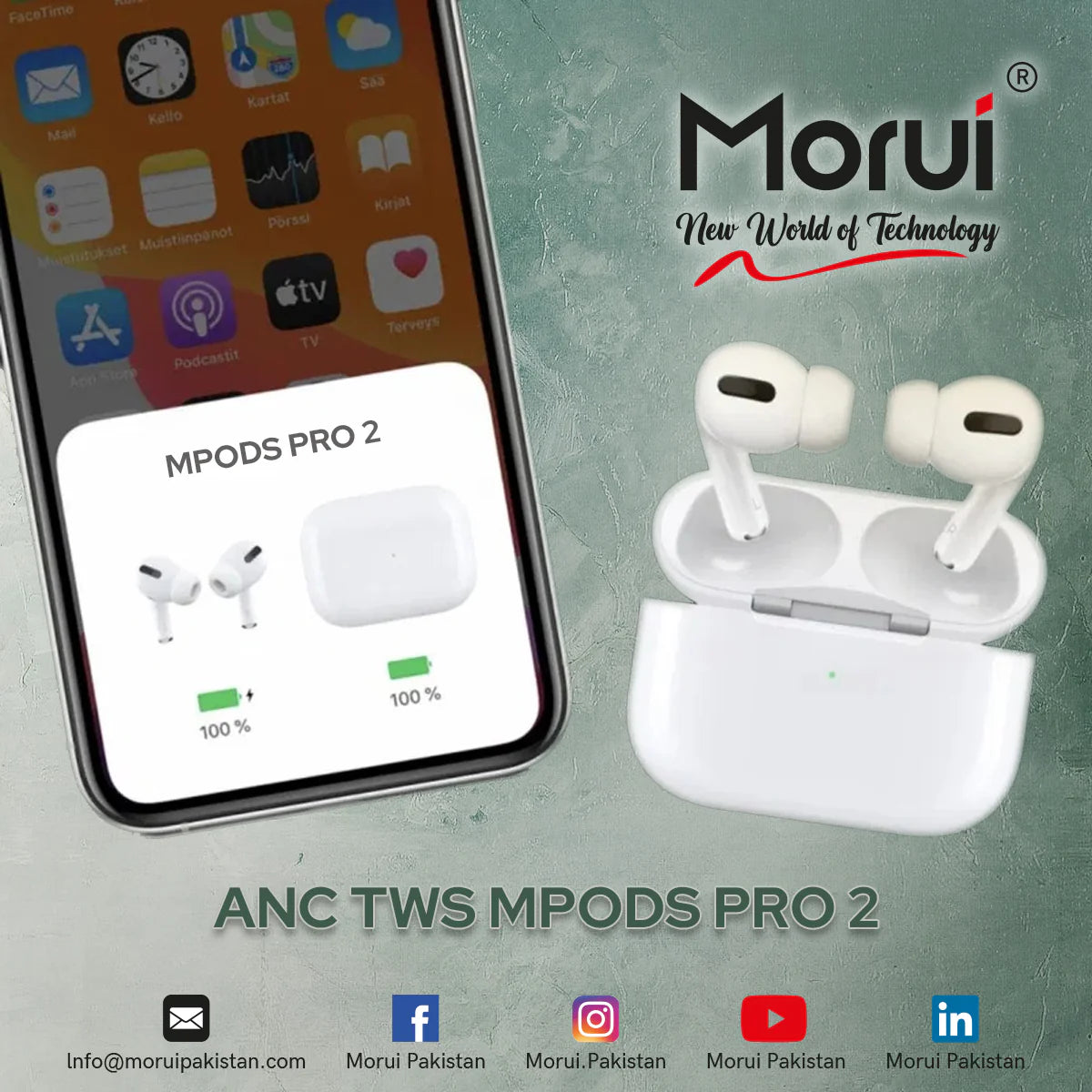 Morui MPODS PRO 2 Buzzer & ANC Wireless Earbud 5.3 BT Version 550 mAh Charging Box