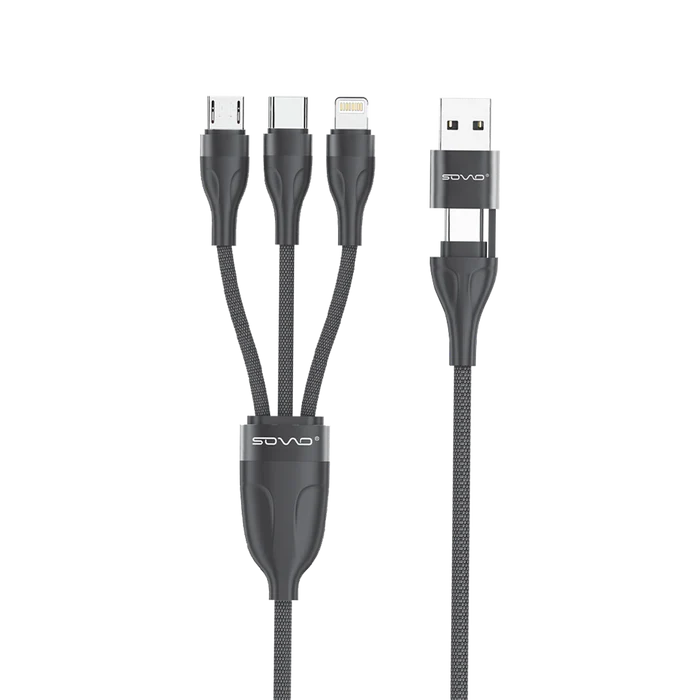 Sovo SC-117 5-in-1 Fast Charging Data Cable | USB, Type-C, Micro USB & iOS