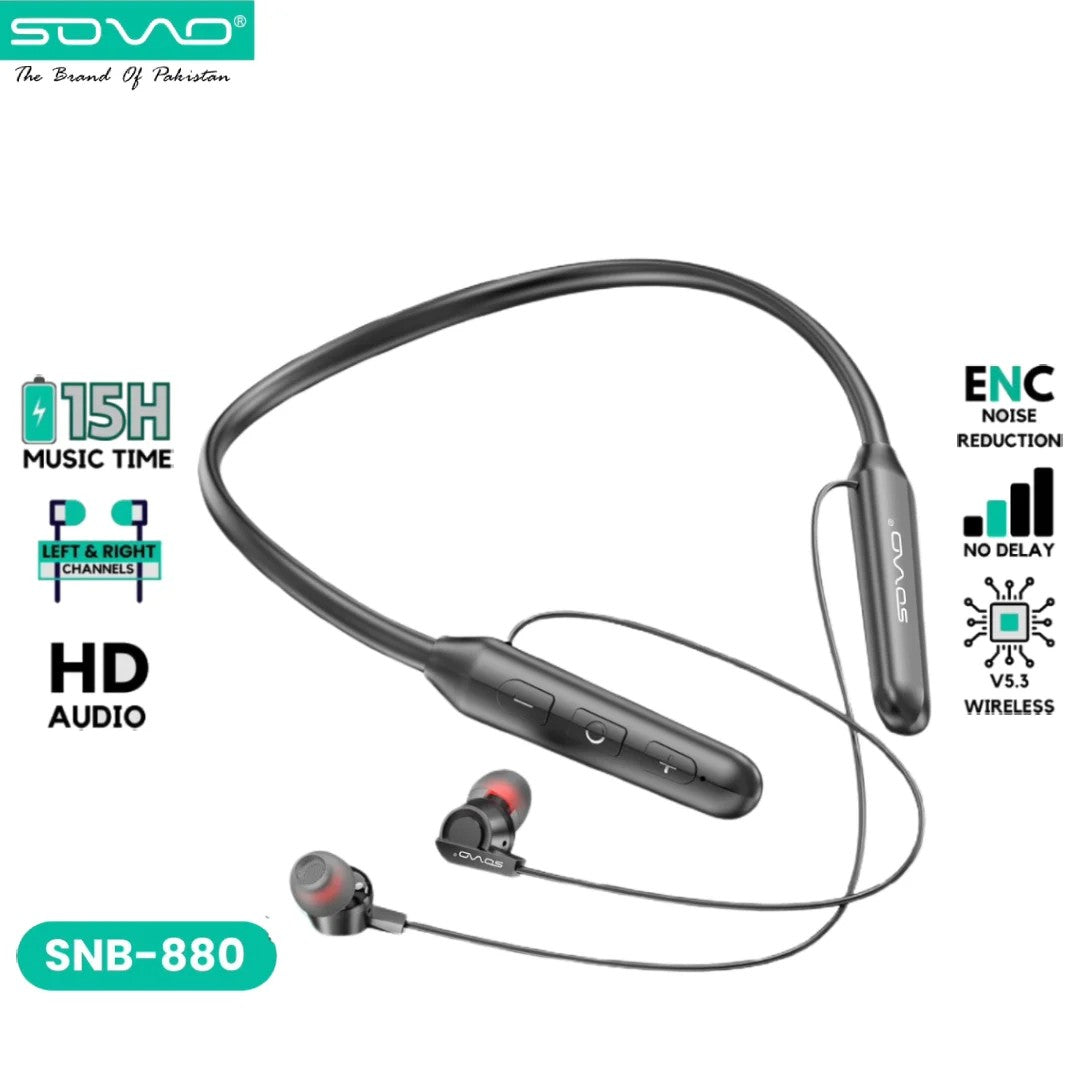 SOVO SNB-880 Wireless Neckband – In Ear Wireless Headphones With HD Audio, ENC Noise Reduction, Mic And Bluetooth V5.3