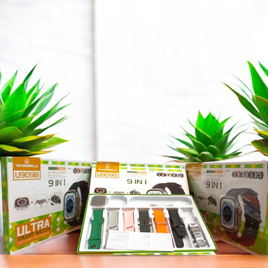 Winmax U909B Ultra Smart Watch 9-in-1 Combo Pack – 2.1″ Full Screen, Health & Fitness Tracker