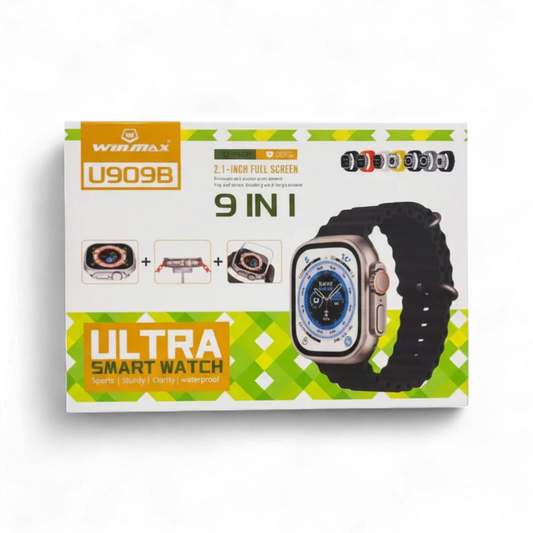 Winmax U909B Ultra Smart Watch 9-in-1 Combo Pack – 2.1″ Full Screen, Health & Fitness Tracker