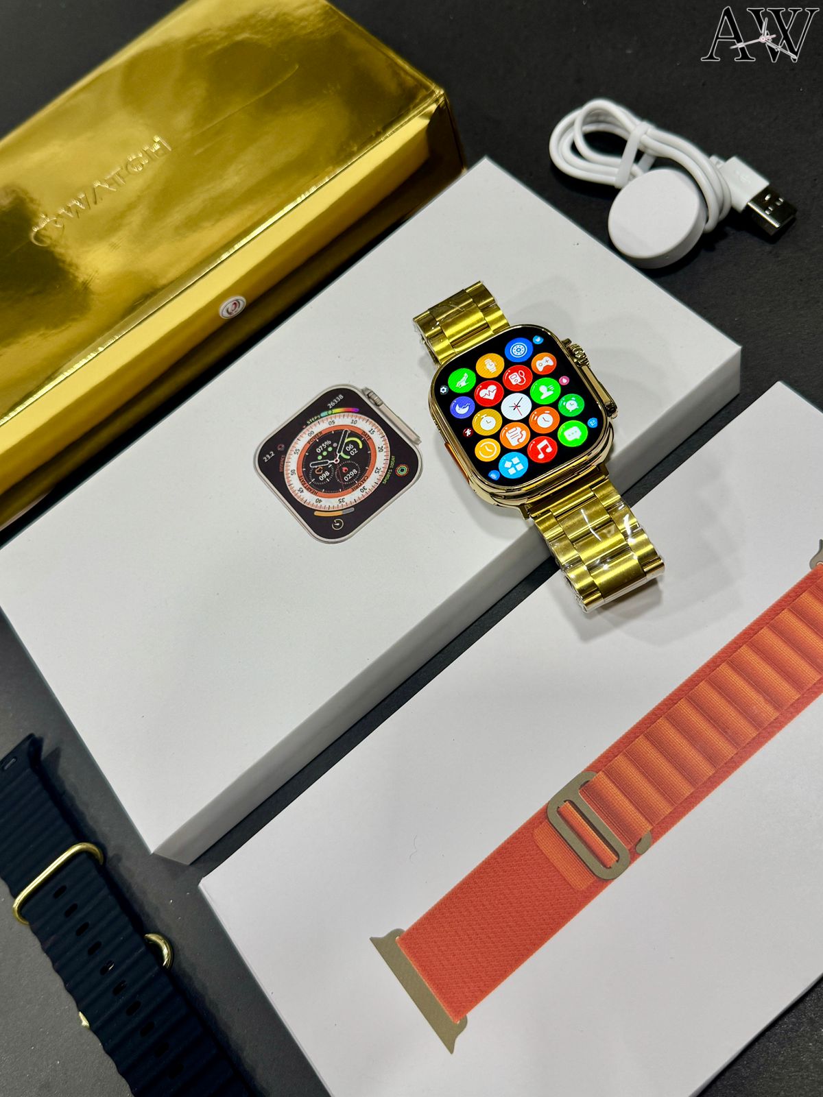 Smart Watch Series 8 Ultra – Gold Edition | Premium AMOLED Display • Bluetooth Calling • Fitness & Health Tracking