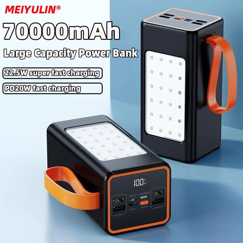 Professional 70,000mAh Multipurpose Power Bank – 22.5W Fast Charging, PD 20W, LED Emergency Light, Type-C/Micro/Lightning Input