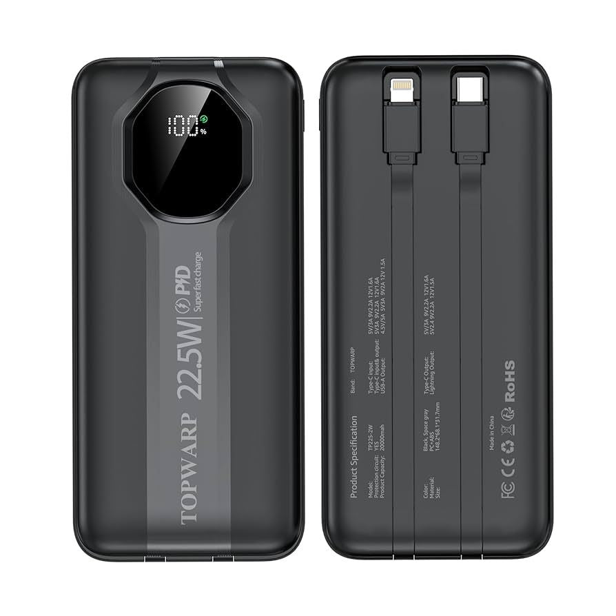 FoneStop 20,000mAh SuperFast Charging Power Bank – Beast Model | PD Fast Charging, Built-In Cables, Type-C & USB Output