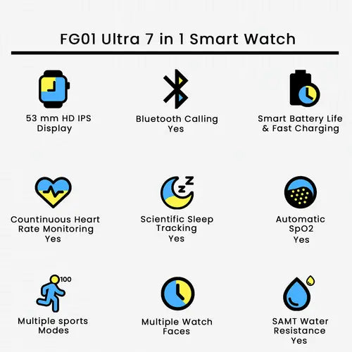 FG01 Ultra 7 in 1 Smart Watch – Premium HD Display, Bluetooth Calling & Advanced Fitness Tracking