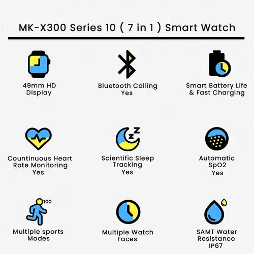 MK-X300 Series 10 (7-in-1) Smart Watch – HD Touchscreen, Bluetooth Calling & Health Tracking