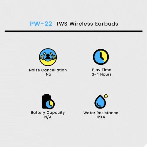PW-22 TWS Wireless Earbuds – HD Super Bass Sound, Bluetooth 5.3, Long Battery Life & IPX5 Waterproof