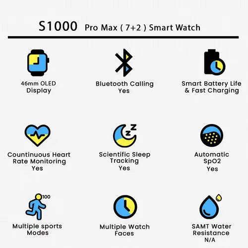 S1000 Pro Max (7+2) Smart Watch – Premium 46 mm AMOLED Display, Bluetooth Calling & Advanced Health Tracking