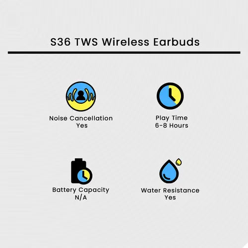 S36 TWS Wireless Earbuds | Deep Bass Stereo | Bluetooth Earbuds | Long Battery Life