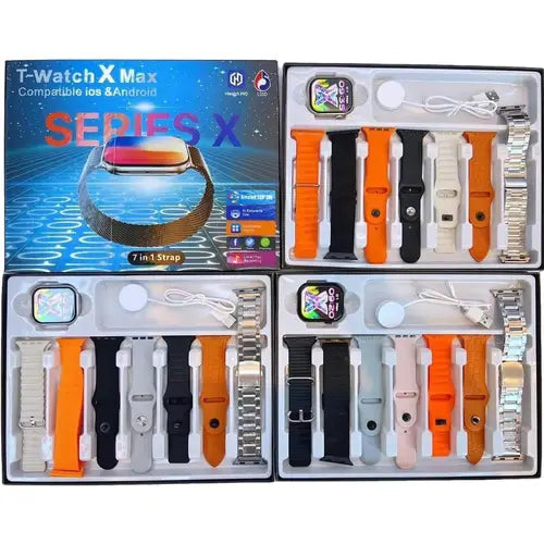 T-Watch X Max Series 10 Smart Watch With 7 Straps – Premium AMOLED Display, Health & Sports Tracker