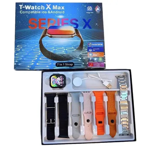T-Watch X Max Series 10 Smart Watch With 7 Straps – Premium AMOLED Display, Health & Sports Tracker
